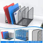 TOPCJ 5 Sections Desk File Holder/Rack/Sorter,Mesh File Organizer,File Folder Organizer,Metal Upright Desktop Organization for Documents,Magazine,Kitchenware,Antiskid,Antirust,Sturdy,2 Packs