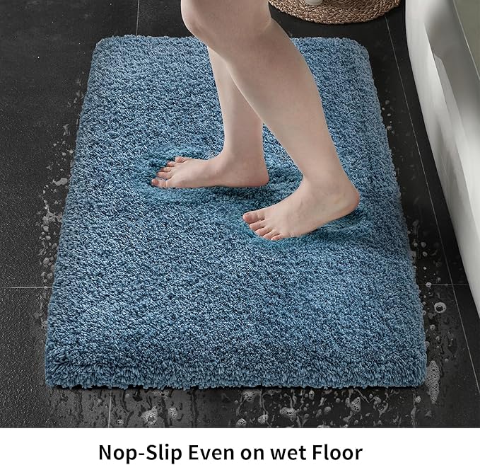 Blue Bathroom Rug 24x48 Non Slip Fluffy Bath Mat for Bathroom Floor Washable Plush Luxury Bath Rug for Tub Soft Shaggy Absorbent Shower Sink Mat
