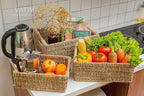 VATIMA Seagrass Baskets with Wooden Handles, Set of 3 Decorative Natural Wicker Baskets for Kitchen
