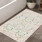 MUJOO 2x3 Washable Rug,Pink Floral Small Area Rugs for Bathroom Entryway Entry Bedroom Bedside,Boho Front Door Mat Indoor Entrance Throw Carpet Botanical Vintage Non Slip Ultra-Thin