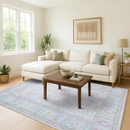 Fame Living Faded Oushak Rug, Turkish Vintage Floral Pastel Large Oversized Area Rugs for Living Room Dining Bedroom Kitchen Bathroom Nursery (854PW, 2'5" x 13')