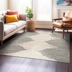 Rugshop Bohemian Stripe Stain Resistant High Traffic Living Room Kitchen Bedroom Dining Home Office Square Rug 6'6" Cream