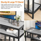 65'' TV Stand for Television up to 75 Inches, Entertainment Center with 3-Tier Open Storage Shelves, TV Media Console Table with Quadruple-Tube Support for Living Room, Grey