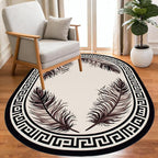 Light Beige Tan Black Greek Key Pattern Bordered Large Rugs for Living Room Bedroom Dining Room Machine Washable Non Skid Soft Area Rug 12x14 Nursery Dorm Guestroom Minimalist Oval Floor Mats Carpet