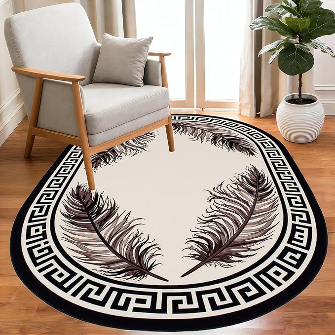 Light Beige Tan Black Greek Key Pattern Bordered Large Rugs for Living Room Bedroom Dining Room Machine Washable Non Skid Soft Area Rug 12x14 Nursery Dorm Guestroom Minimalist Oval Floor Mats Carpet