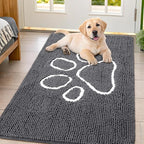 Smiry Dog Door Mat for Muddy Paws, Absorbent Dirt Trapper Non Slip Quick Dry Washable Chenille Mat for Mud Dogs, Entry Rug for Indoor and Outdoor (47x32 Inches, Dark Grey and White)