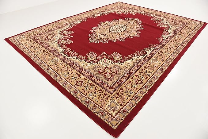 Unique Loom Reza Collection Traditional Persian Style Area Rug, 9 x 12 ft, Burgundy/Ivory