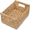 VATIMA Hyacinth Small Wicker Basket 11.6x8.1x4.9" - Bathroom Organizer, Wooden Handle, Decorative Storage