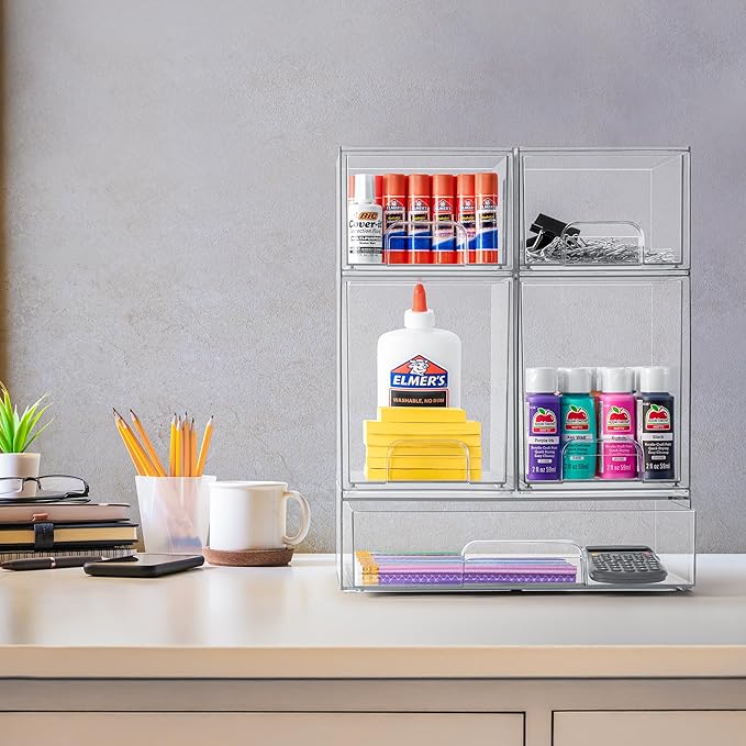 Sorbus Acrylic Storage Containers - 3 Pack, Stackable Storage Bins Set for Bathroom Organization - Clear Acrylic Drawer Organizers - Makeup Case Pull-Out Drawers (4.4’’ Tall and 12.1’’ Wide)