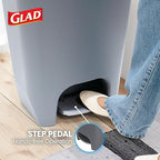 Glad Kitchen Trash Can | Large Plastic Waste Bin with Odor Protection of Lid | Hands Free with Step On Foot Pedal and Garbage Bag Rings, 13 Gallon, Grey