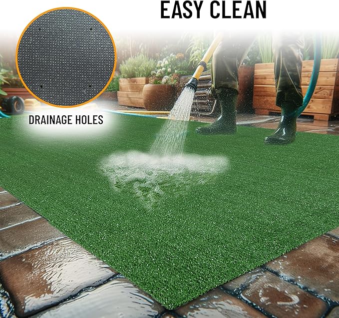 Ottomanson Artificial Grass Turf 6'6" x 42' Indoor Outdoor Faux Grass Rug with Drainage Holes, Customizable with Extra Long Size Options, Perfect for Patio Lawn Balcony Weddings Photoshoot Backdrop
