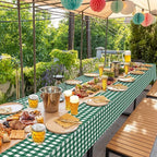 12Pack Dark Green Plastic Checkered Tablecloth, Premium Decorative Disposable Green Gingham Plaid Table Cloths for Parties, Rectangle Party Table Cover for Picnic Farm Birthday Wedding, 54x108 Inch