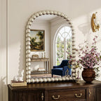 30"×38" Silver Arched Bathroom Vanity Mirror, Vintage Beaded Decorative Wall Mounted Makeup Mirror, as Wall Decor Hanging Leaning for Fireplace Mantle, Living Room, Bedroom, Vanity Area