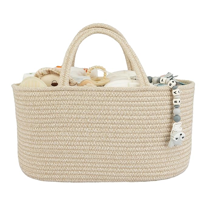 XUANGUO Large Baby Diaper Caddy Organizer for Girl Boy Rope Nursery Storage Bin Basket Portable Holder Tote Bag for Changing Table Car Travel Baby Shower Gifts Oatmeal