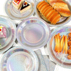 96 Pcs Iridescent Birthday Tableware Set Iridescent Party Supplies Decorations Holographic Foil Paper Plates and Napkins for Bachelorette Wedding Y2K Disco 24 Guest Birthday Party Favor