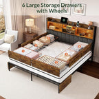 LARMACE King Bed Frame with 6 Storage Drawers, Bed Frame King Size with Linen