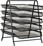Mind Reader 5-Tier Paper Tray Organizer, Vertical Desktop File Storage Rack, Office, Metal Mesh, Black