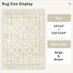 Soalmost Area Rug 10x12 Vintage Washable Living Room Large Carpet Non Slip Bedroom Indoor Office Dining Room Low Pile Thin Rug Beige/Brown