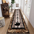 Unique Wildlife Runner Rug, 2x10ft, Bear Border Design Area Rug, Rustic Log Cabin Runner for Entryway, Rubber Backing Durable Floor Rug, Vintage Western Decoration, Fade-Resistant Print Carpet