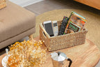 Natural Seagrass Storage Basket with Handle, Rectangular Woven Organizer Bin for Living Room or Shelf, Decorative Storage Basket, Medium Size 13.4 x 9.3 x 4.9 Inches