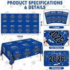 QZYL 4 Pack Graduation Tablecloth, 54" x 108" Blue Graduation Table Decorations 2026, Plastic Table Cloth for Class of 2026 Congrats Grad, Rectangle Disposable Grad Party Decorations Supplies Favors
