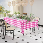 Smiry 8 Packs Gingham Disposable Table Cloth, 54 x 108 Inch Waterproof Plastic Tablecloth, Rectangle Hot Pink and White Checkered Table Covers for Party, Birthday, Picnic, Banquet