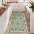 MUJOO Washable Runner Rug Green,Floral 2x6 Runners for Hallway Kitchen Bedroom Bedside Bathroom Laundry Room,Long Non Slip Throw Carpet Boho Indoor Botanical Vintage Ultra-Thin