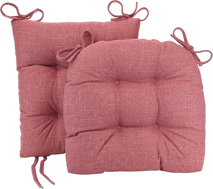 Klear Vu Omega Non-Slip Rocking Chair Cushion Set, Assembled in USA, Thick Padding & Tufted Design, Includes Seat Pad & Back Pillow with Ties, 17x17 Inches, 2-Piece Set, Dusty Rose