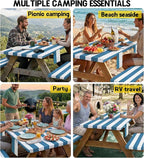 Picnic Table Cover with Bench Covers Tablecloth Fitted Table Cloth Camping Essentials Supplies Rv Travel Must Haves Gear Accessories Outdoor Road Trip Necessities Stuff Gadgets Camper Gadgets Items