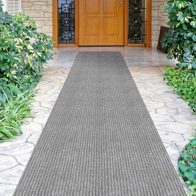 Ottomanson 2' x 14' Hallway Runner with Scraper Pile Extra Durable Non-Slip Rug Mat for Indoor & Outdoor Use - Ideal for Kitchen, Entryway, Patio & Garage - High-Traffic Carpet, Gray