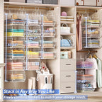 6 Tier Extended Depth Hanging Closet Organizer, Closet Storage Hanging Shelves with Hanging Hooks for Clothes Sweaters Towels Handbags, Stackable Metal Mesh Bins For Closet, Laundry, Bathroom, Dorm