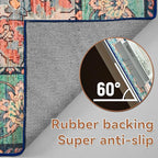 YJ.GWL Area Rugs for Living Room 6x9 Machine Washable Rugs, Non Slip Floral Vintage Rug Indoor Carpet, Stain Resistant Large Rug for Bedroom Dining Room, Red Blue Gradient Color