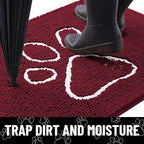 Smiry Dog Door Mat for Muddy Paws, Absorbent Dirt Trapper Non Slip Quick Dry Washable Chenille Mat for Mud Dogs, Entry Rug for Indoor and Outdoor (30x20 Inches, Burgundy and White)