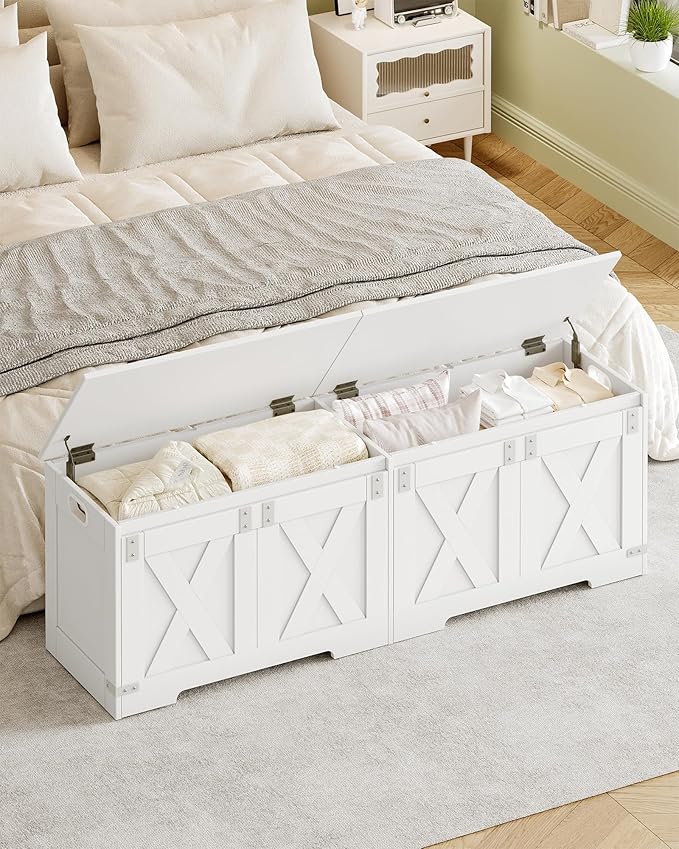 Hzuaneri 59" Storage Chest, Large Storage Trunk with 2 Hinges, Farmhouse Wooden Box Bench, Lift-Top Organizer Chest, Entryway Trunk for Bedroom, Living Room, White SB15003X