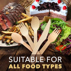 Weemium Disposable Wooden Cutlery Set - 300 Count (100 Forks, 100 Knives, 100 Spoons) – Plastic-free Packaging - Biodegradable Silverware and Splinter-free Compostable Utensils for Parties