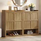 SICOTAS Shoe Cabinet Storage for Entryway - 48-Pair Shoe Cabinets with Doors and Adjustable Shelves, Modern Large 7-Tier Shoes Storage Cabinet for Mudroom Closet Hallway Living Room, Brown Oak, 2PCS
