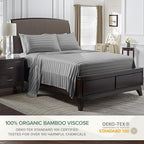 Pure Bamboo Split King Sheets, Genuine 100% Organic Viscose Derived from Bamboo Bed Sheet Set, Soft & Cooling, Double Stitching, 2 Fitted Sheets (Split King, Jacquard Stone)