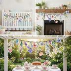48Pcs Flower Fairy Banner Decorations Floral Designs Wildflower Garland – with 5m Jute Rope, for Baby Shower, Wedding, Easter Backdrop, Enchanted Garden Party Supplies (Butterfly)