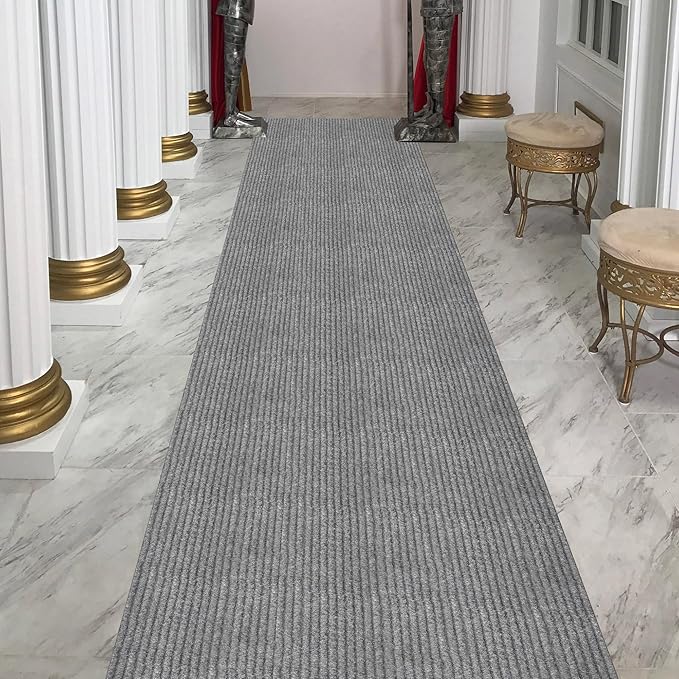 Ottomanson 2' x 35' Hallway Runner with Scraper Pile Extra Durable Non-Slip Rug Mat for Indoor & Outdoor Use - Ideal for Kitchen, Entryway, Patio & Garage - High-Traffic Carpet, Gray