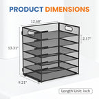 Daltack 6 Tier Paper Organizer for Desk, Paper Letter Tray Organizer for Desks, Mesh Desk File Organizers with Handle for Office, Home, School, Classroom, Black