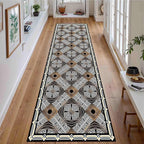 Classic Geometric Runner Rug, 2x10ft, Greek Key Print Runners Rugs, Vintage Moroccan Checkered Carpet, Cozy Short Pile No Crease Farmhouse Rugs for Living Room Laundry