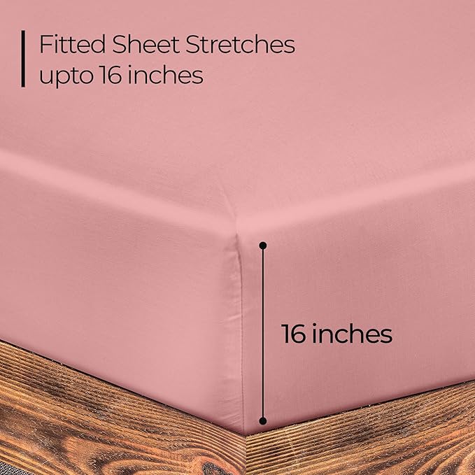 ROYALE LINENS 300 Thread Count 100% Long Staple Combed Cotton Fitted Sheet Full - Super Soft Deep Pocket Bottom Sheet - Fitted Sheets Only - Elastic Sheets (Full, Pink)