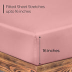 ROYALE LINENS 300 Thread Count 100% Long Staple Combed Cotton Fitted Sheet Queen - Super Soft Deep Pocket Bottom Sheet - Fitted Sheets Only - Elastic Sheets (Queen, Pink)