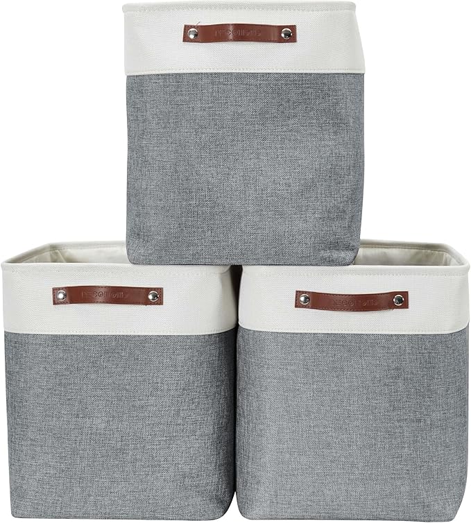 DECOMOMO Extra Large Storage Baskets, 54.5L Fabric Storage Bins for Organizing Linen Closet, Nursery (Slate Grey & White, XXXL - 3 pack)