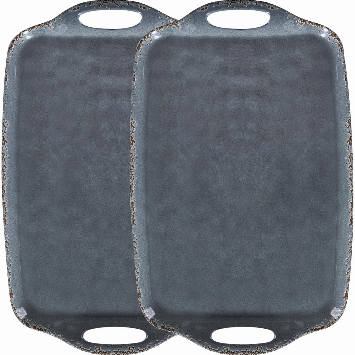 ZAROCRUS Extra Large Serving Tray with Handles, 19 x12 inch, Set of 2, Melamine Platters for Serving Food, Turkey, Cookie, Farmhouse Rectangular Brekfast Tray, Dishwasher Safe, Gray