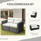 Outsunny 2 Piece Patio Wicker Corner Sofa Set, Outdoor PE Rattan Furniture
