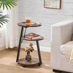 BEWISHOME Round End Table with Charging Station, Side Table Accent Nightstand
