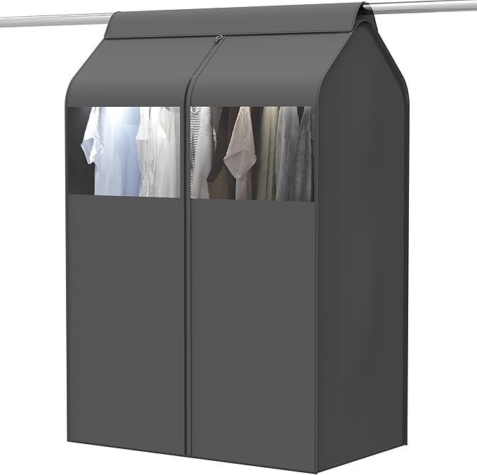 Simple Houseware 30"W x 54"H Garment Cover with Bottom Seal and Clear Window for Clothes Rack/Closet/Hanging Clothes, Dark Gray