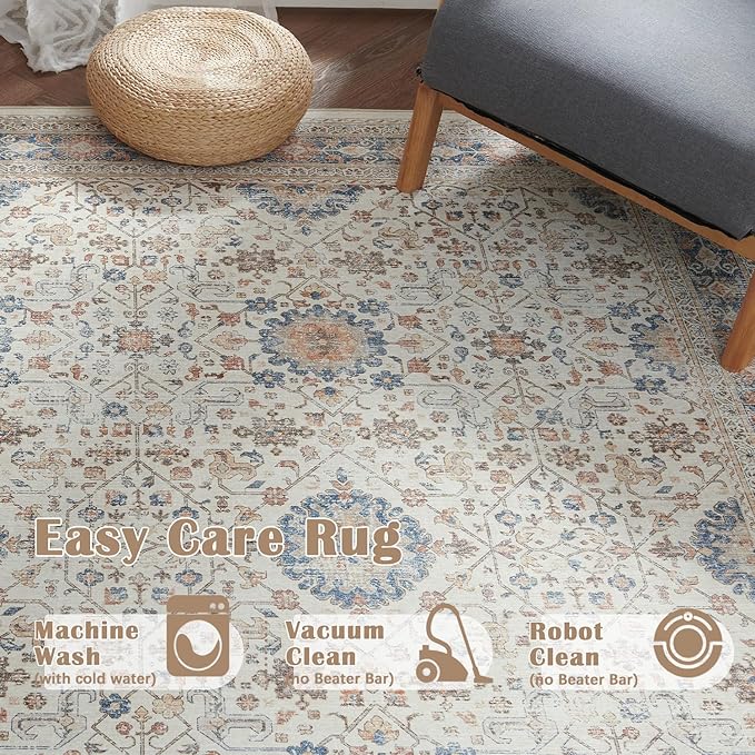 jinchan Runner Rug 2x5 Washable Hallway Rug Distressed Orange Multi Vintage Floral Runner Kitchen Floor Cover Indoor Mat Retro Entryway Living Room Bedroom Office Farmhouse