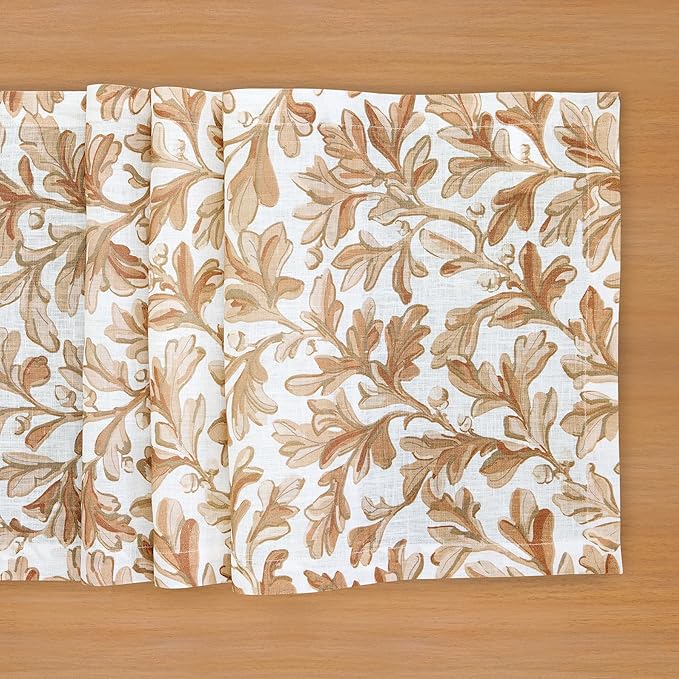Solino Home 100% Pure Linen Fall Table Runner 90 Inches Long - Floral Print Table Runner 14 x 90 Inch for Autumn - Handcrafted and Machine Washable - Fallen Leaves Print